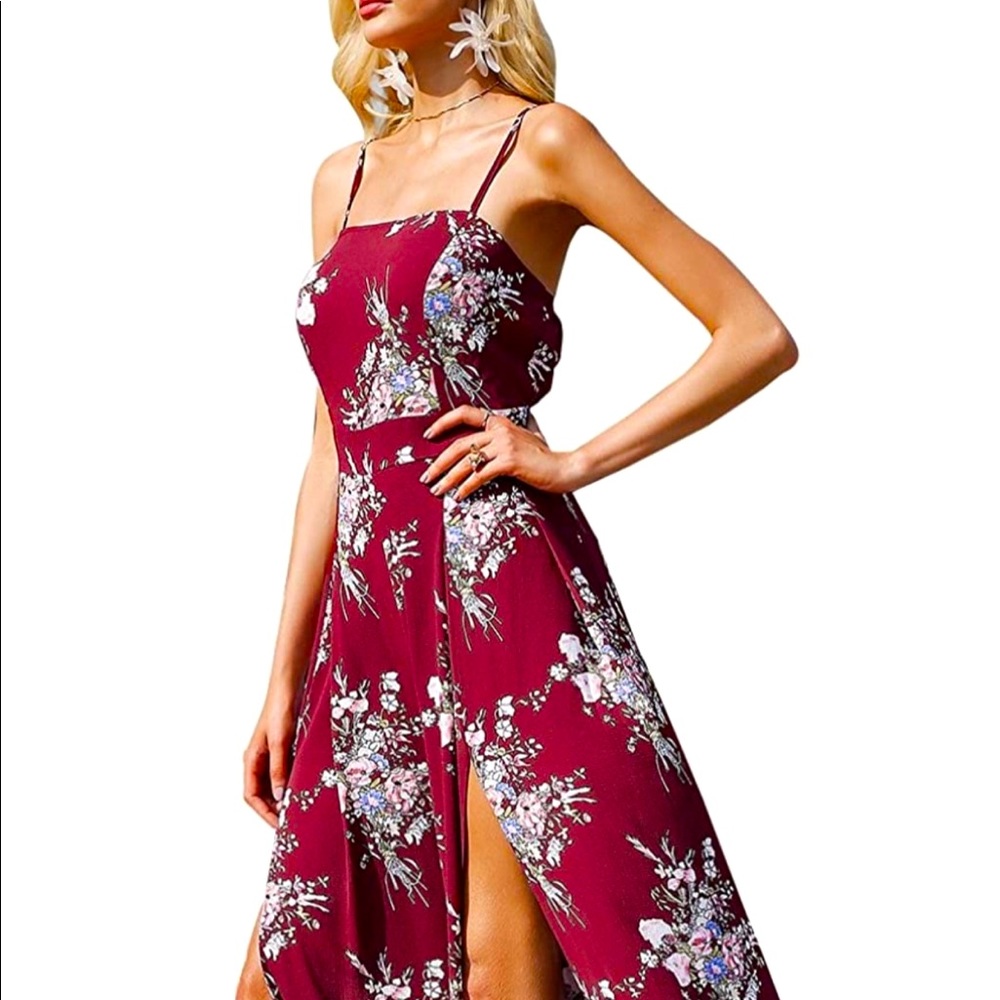 Simplee Women's Summer Sexy Spaghetti Strap Split Floral Print Dressy Jumpsuit